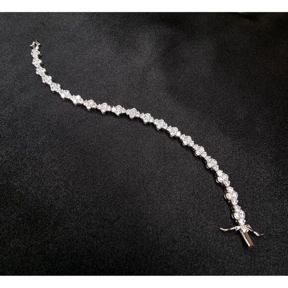 925 Sterling Silver FZN Signed Tennis Bracelet With Round Cubic Zirconia Stones - Picture 5 of 5